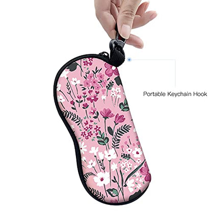 Sunglasses Soft Case with Carabiner Ultra Light Neoprene Zipper Glasses Case - color: Pink Flower