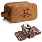 Janhavi Leather Toiletry Bag for Men, Personalized Laser Engraved Initials & Mountain, Toiletry Bag For Shower Caddy, Cruise Ship Essentials, Groomsmen Gifts, Men's Accessories (Brown E) - color: Brown, style: E