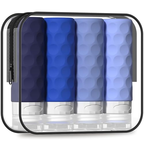 Silevoler Travel Bottles for Toiletries, 4pcs Tsa Approved 3oz Travel Size Containers, BPA Free Leak Proof Premium Silicone Bottles, Refillable Liquid Squeezable Accessories W/Toiletry Bag (Blue) - color: Blue