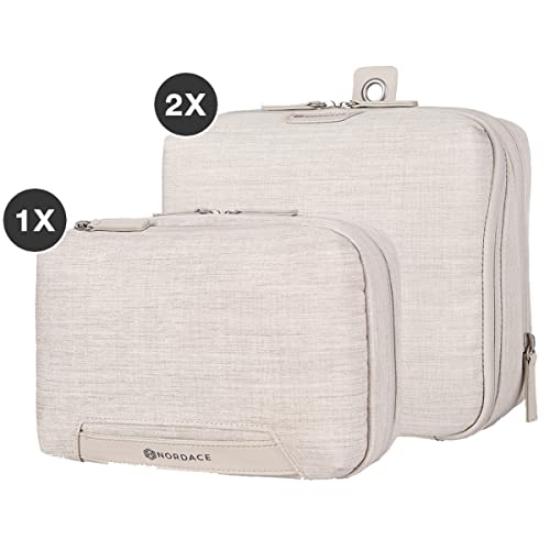 Nordace Travel Packing Organizers Set for Men and Women - 2x Packing Cubes & 1x Wash Pouch - Durable & Water Resistant (Beige) - color: Beige