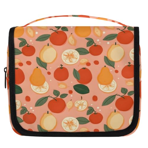 Hanging Travel Toiletry Bag for Women, Citrus Fruit Pattern Water Resistant Polyester Organizer with Hook & Handle, Large Capacity Cosmetic Bag for Travel, Gym, Camping - color: Citrus Fruit Pattern