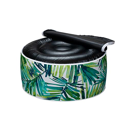 Magpie Fabrics Inflatable Stool Ottoman Pouf D20 xH9, Outdoor Round Footrest Footstool, Portable for Patio Garden Travel Camping -Green Palm Leaves - color: Green Palm Leaves