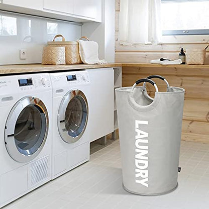 DOKEHOM 90L Large Laundry Basket, Collapsible Laundry Bag, Freestanding Tall Clothes Hamper, Foldable Washing Bin (Grey) - color: Light Grey, size: 90L