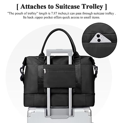 Travel Duffel Bag with Shoes Compartment, Overnight Weekender Bags for Women,Carry on Personal Item Bag,Medium Size - color: A-Black, size: Medium