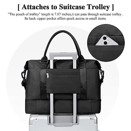 Travel Duffel Bag with Shoes Compartment, Overnight Weekender Bags for Women,Carry on Personal Item Bag,Medium Size - color: A-Black, size: Medium