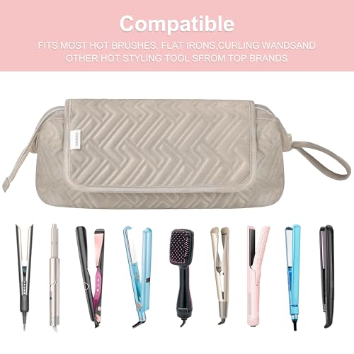 Leudes Hair Tools Travel Bag for Women Heat Resistant Mat for Travel Essentials Hot Tools Straighteners,Flat Irons,Curling Iron,Hot Air Brushes and Hair Dryer Organizer Bags 2 in 1 (Camel) - color: Camel