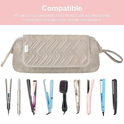 Leudes Hair Tools Travel Bag for Women Heat Resistant Mat for Travel Essentials Hot Tools Straighteners,Flat Irons,Curling Iron,Hot Air Brushes and Hair Dryer Organizer Bags 2 in 1 (Camel) - color: Camel