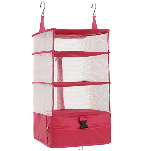 ELEZAY Hanging Packing Cubes Portable Travel Closet Collapsible Compression Clothes Organizer with Built in Shelves for Carry-on Luggage Suitcase Wardrobe Large_11.8 * 11.8 * 24 IN, Rose - color: Rose, size: Large