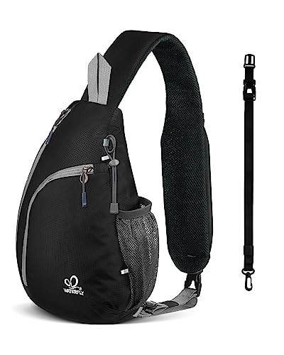 WATERFLY Crossbody Sling Bag Small Water Resistant Backpack Lightweight Shoulder Chest Daypack for Men Women Hiking Travel - color: Black/W