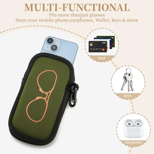 QIUTIMIY Sunglasses Soft Case Zipper Double Eyeglass Case with 2 Compartments 1 Belt Clip - color: Army Green
