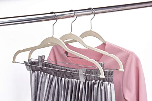 Quality Plastic 20-Pack Non Velvet Non-Flocked Thin Compact Coat Hangers with Metal Clips for Skirts Pants Blouses 360° Swivel Hook (Ivory, 20) - color: Ivory