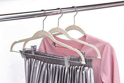 Quality Plastic 20-Pack Non Velvet Non-Flocked Thin Compact Coat Hangers with Metal Clips for Skirts Pants Blouses 360° Swivel Hook (Ivory, 20) - color: Ivory