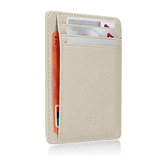 GH GOLD HORSE Slim RFID Blocking Card Holder Minimalist Leather Front Pocket Wallet for Women | Slim - color: CROSS Khaki