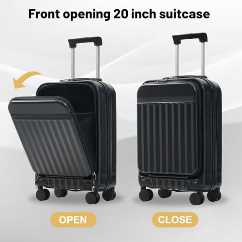 Merax Luggage Sets Front Opening, 2 Piece Hardshell Suitcase with Spinner Wheels and Bags,Lightweight Carry on Luggage with USB Port,20+24,Black - color: Black, size: 2 Piece(20+24+Bag）