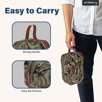 Emissary Leather & Canvas Dopp Kit - Men's Shaving & Toiletry Travel Bag, Small, Camo-Green - color: Camo-Green