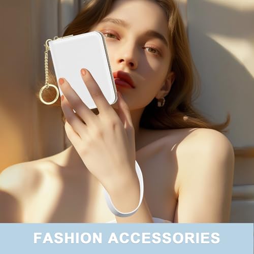Aiawoxc Credit Card Holder, Small RFID Wallet Slim Leather Card Organizer Case with Zipper and Wristlet Strap, White - color: A-White, size: Wrist Strap