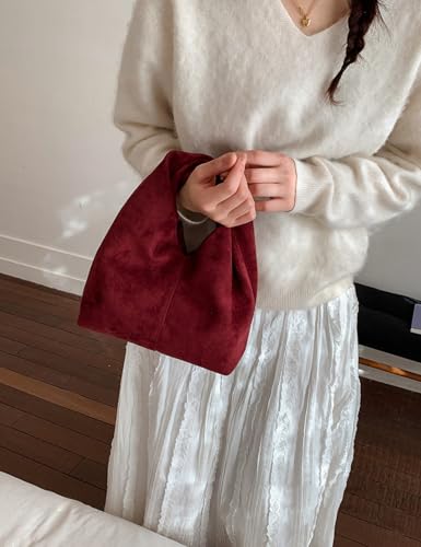 Slouchy Suede Crescent Crossbody Purses Women Cute Hobo Bags Trendy Satchels Underarm Shoulder Bag Travel Tote Handbag 2026 - color: A Suede Burgundy-no Strap