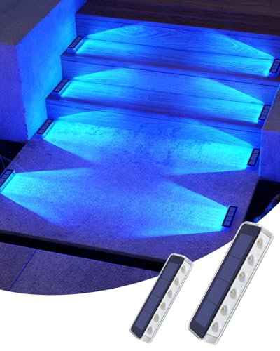 DetarZinLED Solar Step Lights for Outside, 2 Pack Solar Stair Lights, Blue Outdoor Deck Light Waterproof, Outdoor Light Solar Powered for Deck, Dock, Pathway, Porch, Path, Ground, Backyard - color: Blue, size: 2 Pack