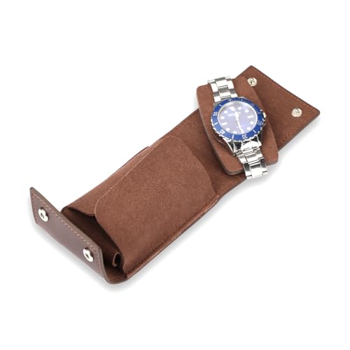 Travel Watch Case - Leather Watch Pouch with Velvet Lining, Single Case, Unisex | Business Travel and Office Christmas Gift (Brown - color: brown, size: Square shape