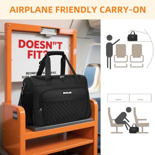 Travel Duffle Bag for Women, Underseat Carry On luggage Bag Foldable Overnight Weekender Hospital Bag Lightweight Airplanes Personal Item Travel Tote Bag for Women Birthday Gifts, 18IN Black - color: Black, size: 18IN