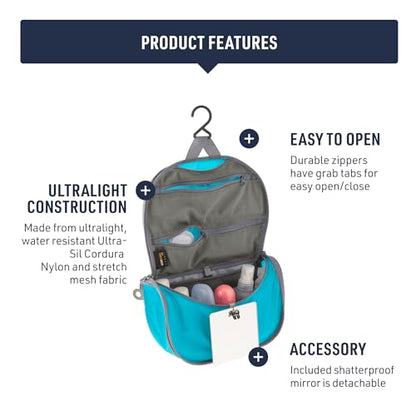 Sea to Summit Small Hanging Toiletry Bag, Extra Compact Travel Organizer for Minimalist Adventures, HighRise Grey