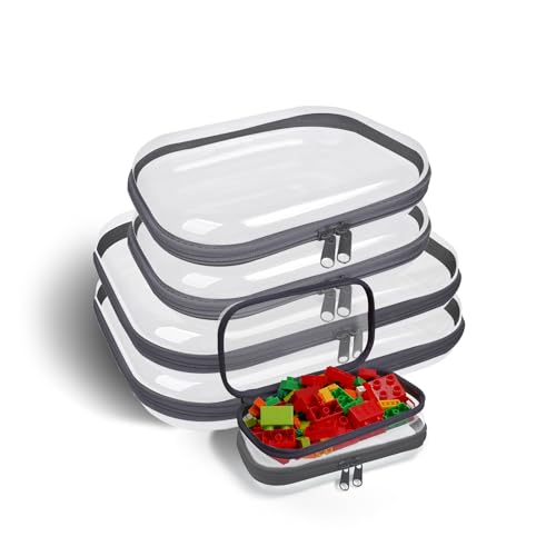 Clear Hard Shell Zipper Case,6PCS Transparent Clear Zipper Pouches,Hard Side Plastic Case Set,Portable Travel Storage Organizer Bins - color: 6pcs-BK-LMS