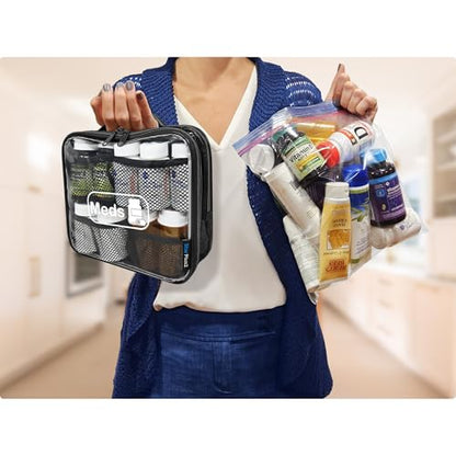 Medium Travel Pill Bottle Organizer, Clear Medicine Bag, 2 Zipper Compartments with Divider and Mesh Pockets, Easy View of Medications, Medical Supplies, and Toiletries, PVC - Black - color: - Pvc Black, size: M (Pack of 1)