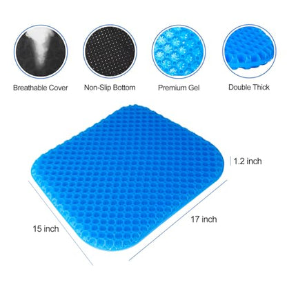EVEME Gel Seat Cushion for Long Sitting with Non-Slip Cover,Cooling seat Cushion,Breathable Honeycomb Design Absorbs Pressure Points,for Office Chair, Home Car seat,Wheelchair - size: 17" x 15" x 1.2" - Blue