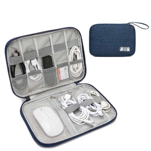 Electronics Organizer Travel Case - Water-Resistant Tech Bag for Cables, Chargers & Cord Management - Small Portable Pouch for Travel Accessories, Gear Bag for Airplane & Business - color: blue