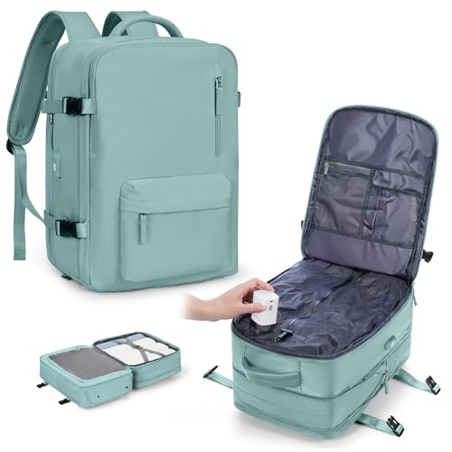 WONHOX Vacuum Seal Backpack for Travel with Air Pump Compression Vacpack Personal Item Carry on Flight Approved Daypack Laptop Space Saver Bags Storage with Vacuum System Travel Bag Women Men Blue - color: A19-blue