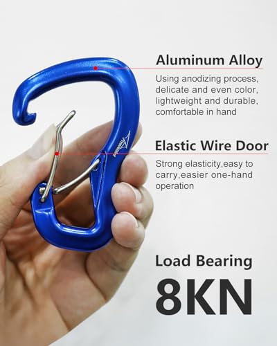 Heavy Duty Carabiner Clip Hook 8KN (1763 lbs), 2 PCS Ultra-Light Aluminum Caribeaners with Double Door D Ring Shape, for Hammock, Camping, Hiking, Backpacking, Dog Leash, Keychain Clip - style: 1#Blue-2pc