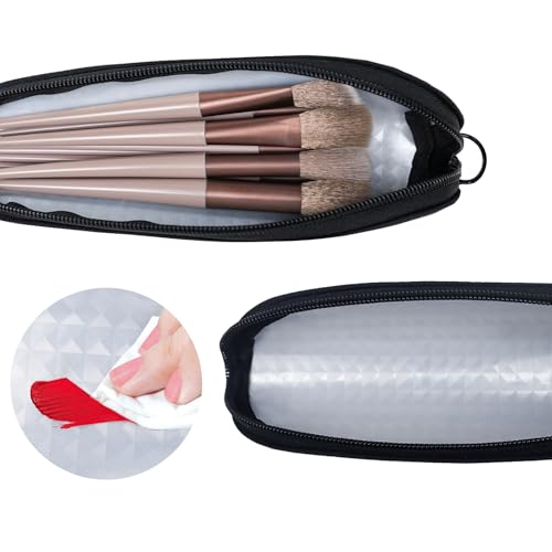 Aosbos Small Makeup Brush Holder Bag, 8.0 x 2.6 IN, Travel Cosmetic Pouch Organizer for Make Up Brush Traveling Case, Black Multi-Functional Pouch