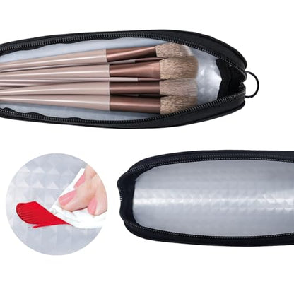 Aosbos Small Makeup Brush Holder Bag, 8.0 x 2.6 IN, Travel Cosmetic Pouch Organizer for Make Up Brush Traveling Case, Black Multi-Functional Pouch