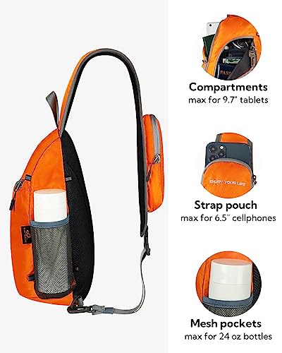WATERFLY Crossbody Sling Bag Small Water Resistant Backpack Lightweight Shoulder Chest Daypack for Men Women Hiking Travel - color: Orange