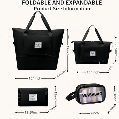 Large Capacity Foldable Travel Bag, Expandable lightweight Carry on Bag, Dry with Wet Separation Spor Duffel Bags (Black+Toiletry Bag) - color: Black+Toiletry Bag