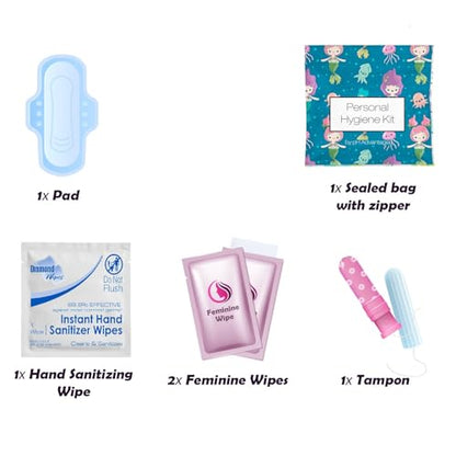 Menstrual Kit All-in-One | Convenience on The Go | Single Period Kit Pack for Travelling, Tweens & Teenagers | Individually Wrapped Feminine Hygiene Products (Under the Sea) - color: Under the Sea