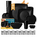Teivio 88-piece With Flatware Plastic Kitchen Wheat Straw Square Dinnerware Set for 8, Unbreakable Dinner/Salad/Appetizer Plates, Snack Bowls, Dipping Sauce Cups,Tumblers, Dishwasher Safe Dish,Black - color: Black