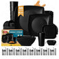 Teivio 88-piece With Flatware Plastic Kitchen Wheat Straw Square Dinnerware Set for 8, Unbreakable Dinner/Salad/Appetizer Plates, Snack Bowls, Dipping Sauce Cups,Tumblers, Dishwasher Safe Dish,Black - color: Black