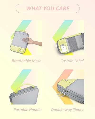 BAGSMART 6 Set /4 Set/2 Set Compression Packing Cubes for Travel, Lightweight Luggage Organizer Bags, Durable Space Saver Bags Travel Essentials - color: Sunray Yellow, size: Set of 6
