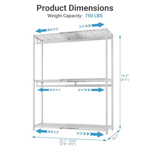 VIPEK X1 Plus Expandable Reach-in Closet Adjustable from 2'8" to 4'6" with Adjustable Shelves and Hanger Rods Clothes Rack Heavy Duty, Metal Clothing Racks Portable Walk-in Closet, White - color: White, size: X1 Plus