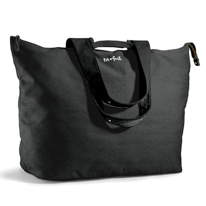 Fit & Fresh XL Beach Tote Bag for Women – XL Travel Tote with Zipper & Pockets, Oversized Canvas Pool Bag, Weekender Carry-On - color: Black