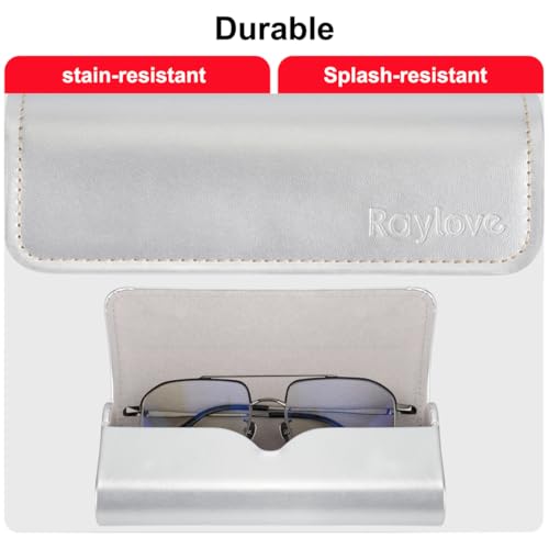 RayLove Hard Shell Glasses Case, Lightweight Leather Eyeglass Case, Travel-Friendly Sunglasses Protector for Men & Women - color: Silver