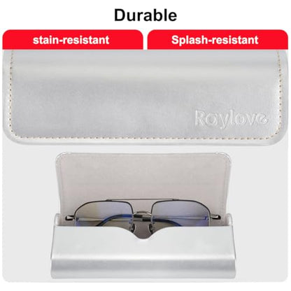 RayLove Hard Shell Glasses Case, Lightweight Leather Eyeglass Case, Travel-Friendly Sunglasses Protector for Men & Women - color: Silver