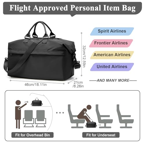 Travel Duffel Bag,Carry-On Overnight Weekender Bags for Women,Personal Item Travel Bag with Shoes Compartment,Sports Gym Bag - color: Black