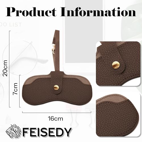 FEISEDY Soft Leather Sunglass Case-Slim Portable Glasses Holder with Button-Closure Wrist Strap for Travel & Outdoor B0308 - color: Khaki