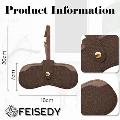 FEISEDY Soft Leather Sunglass Case-Slim Portable Glasses Holder with Button-Closure Wrist Strap for Travel & Outdoor B0308 - color: Khaki