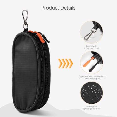 Double Eyeglasses Case Soft Portable Zipper Sunglasses Pouch with Keychain Clip for Men Women - color: Black - Pack of 2