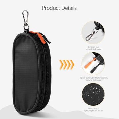 Double Eyeglasses Case Soft Portable Zipper Sunglasses Pouch with Keychain Clip for Men Women - color: Black - Pack of 2