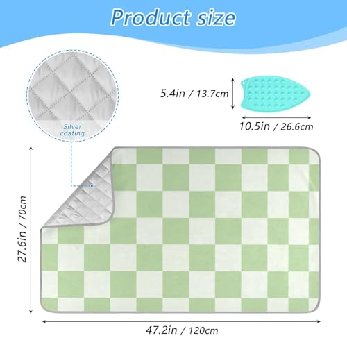 Checkered Mint Green White Plaid Ironing Mat for Table top Portable Ironing Pad Blanket for Washer Dryer Countertop Travel - color: Checkered Mint Green White Plaid