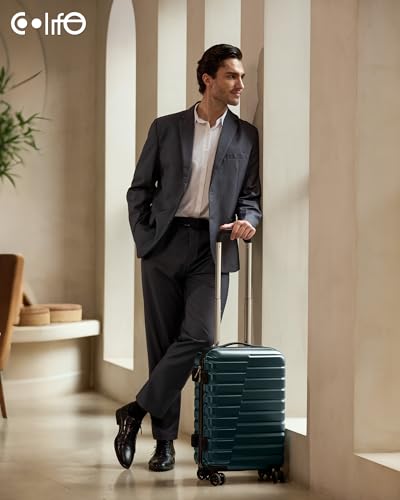 Coolife Carry On Luggage Airline Approved with Wheels Hard Shell Suitcase Spinner TSA Lock Telescopic Handle (20-inch-Teal blue) - color: Teal blue, size: Small(20in)